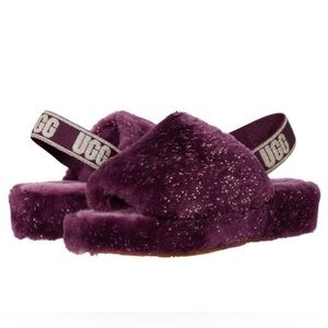 UGG Fluff Yeah Metallic Sparkle Slippers Sandals Dark Purple Women’s Sz 9